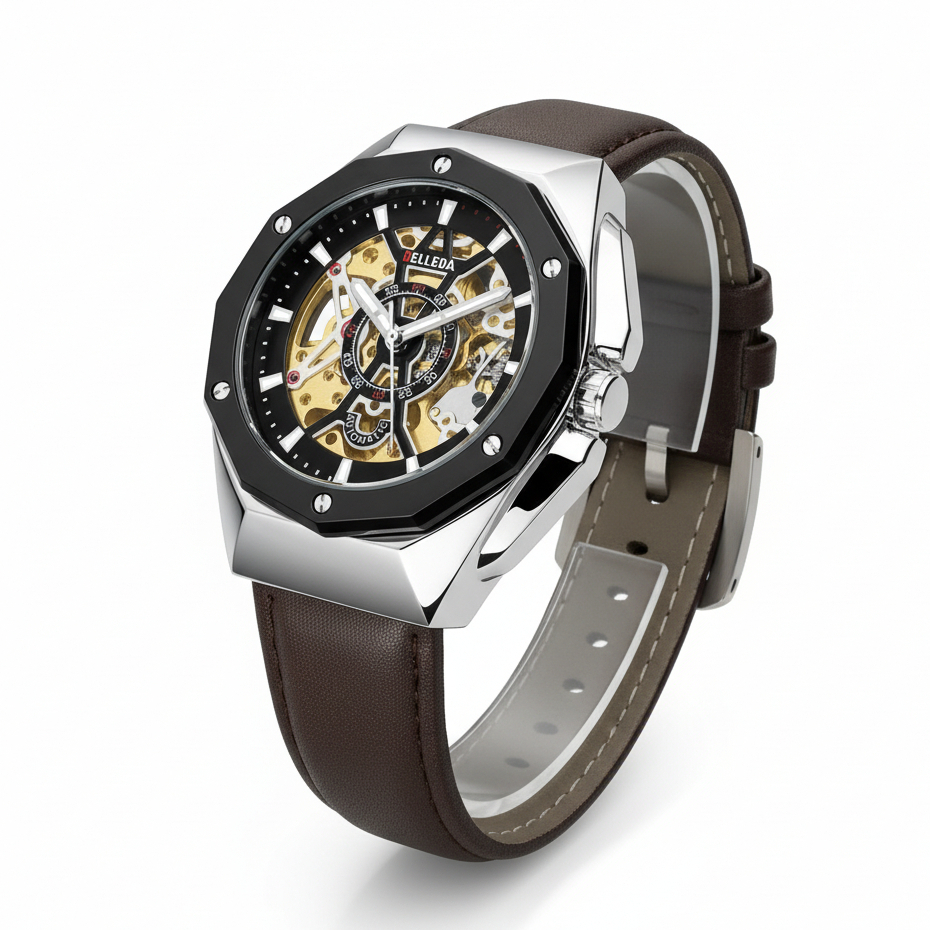 Jam Tangan Pria Belleda 9476 Automatic Leather Original Anti Air Luxury Fashion Watches