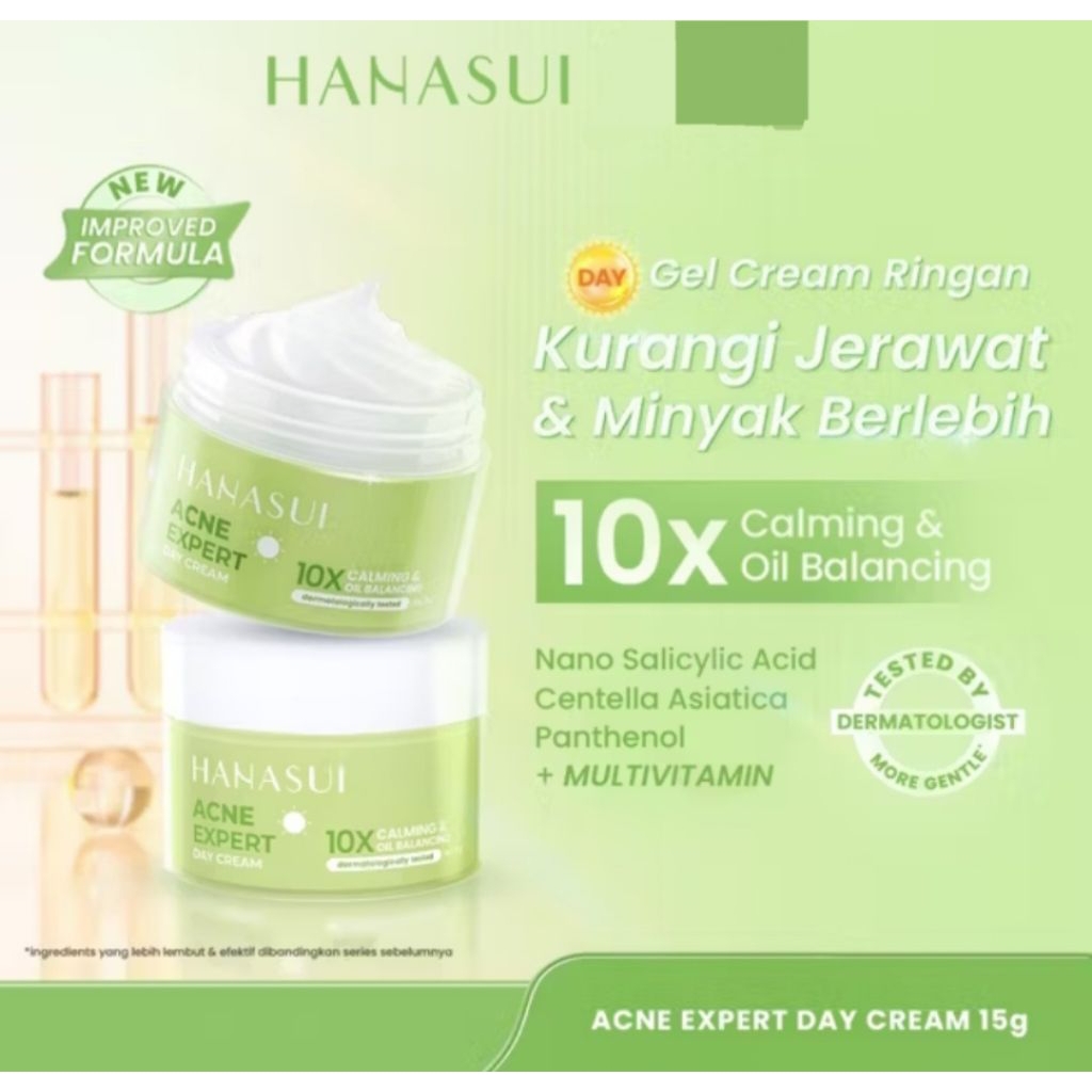 hanasui acne expert day cream/ hanasui acne expert night cream/ hanasui day & night gel cream ringan