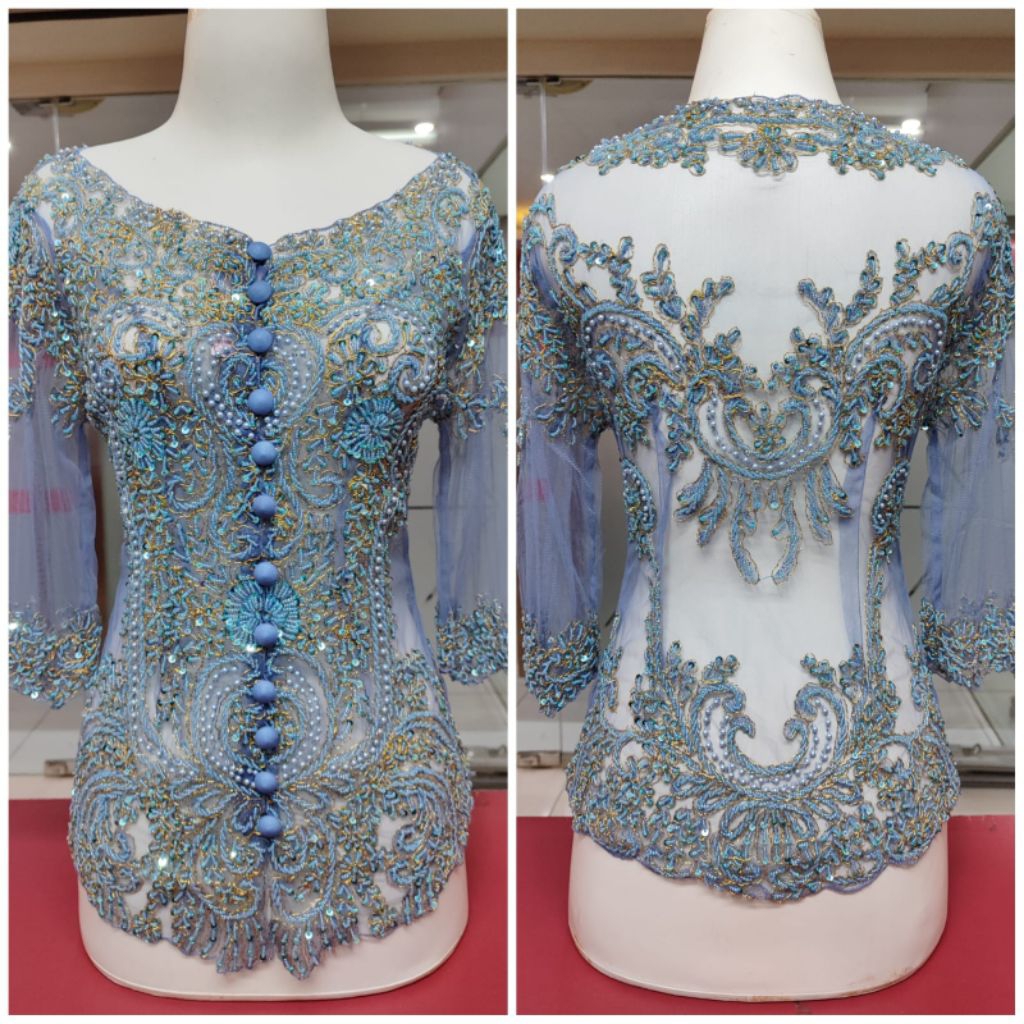 Setelan kebaya payet emerald//payet lengan pendek//kebaya payet natal
