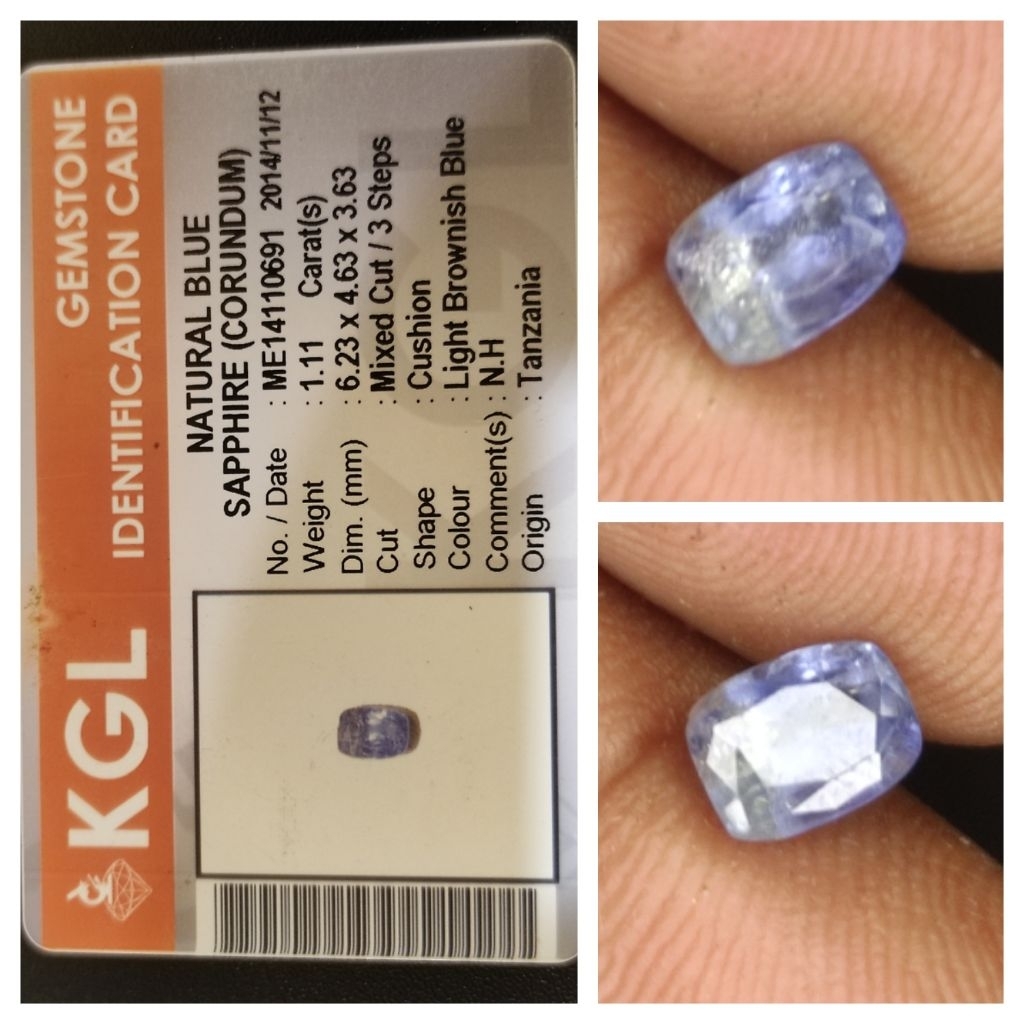BLUE SAPPHIRE TANZANIA 1.11 ct Safir NO HEATED (NH) KGL MEMO