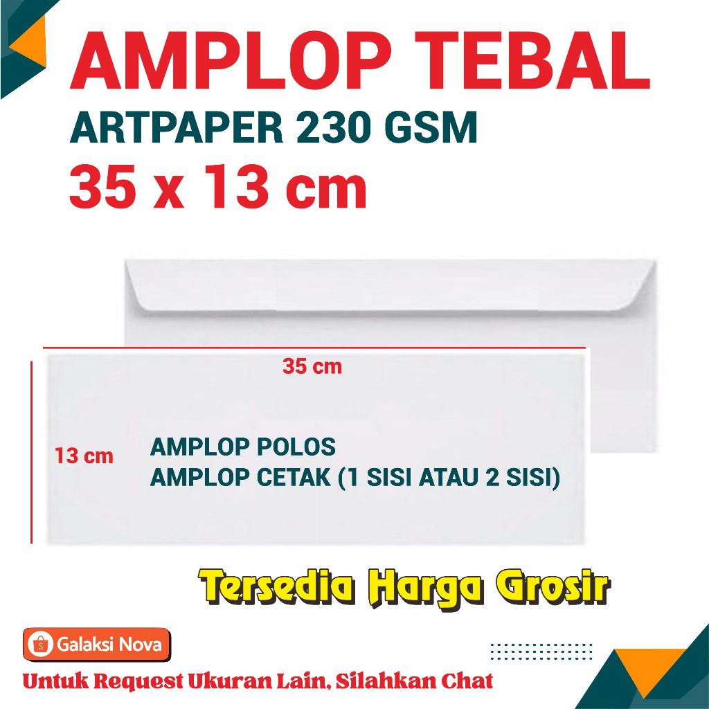 

Amplop Plat Motor | Amplop 35x13 cm Tebal 230gsm | Amplop ArtPaper 230gsm | Amplop Putih Polos Custom Ukuran