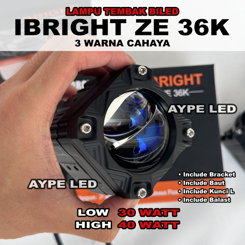 Lampu Tembak Biled 3 Warna IBRIGHT ZE 36K Model Kotak Full Alumunium Laser Bluelens Waterproof