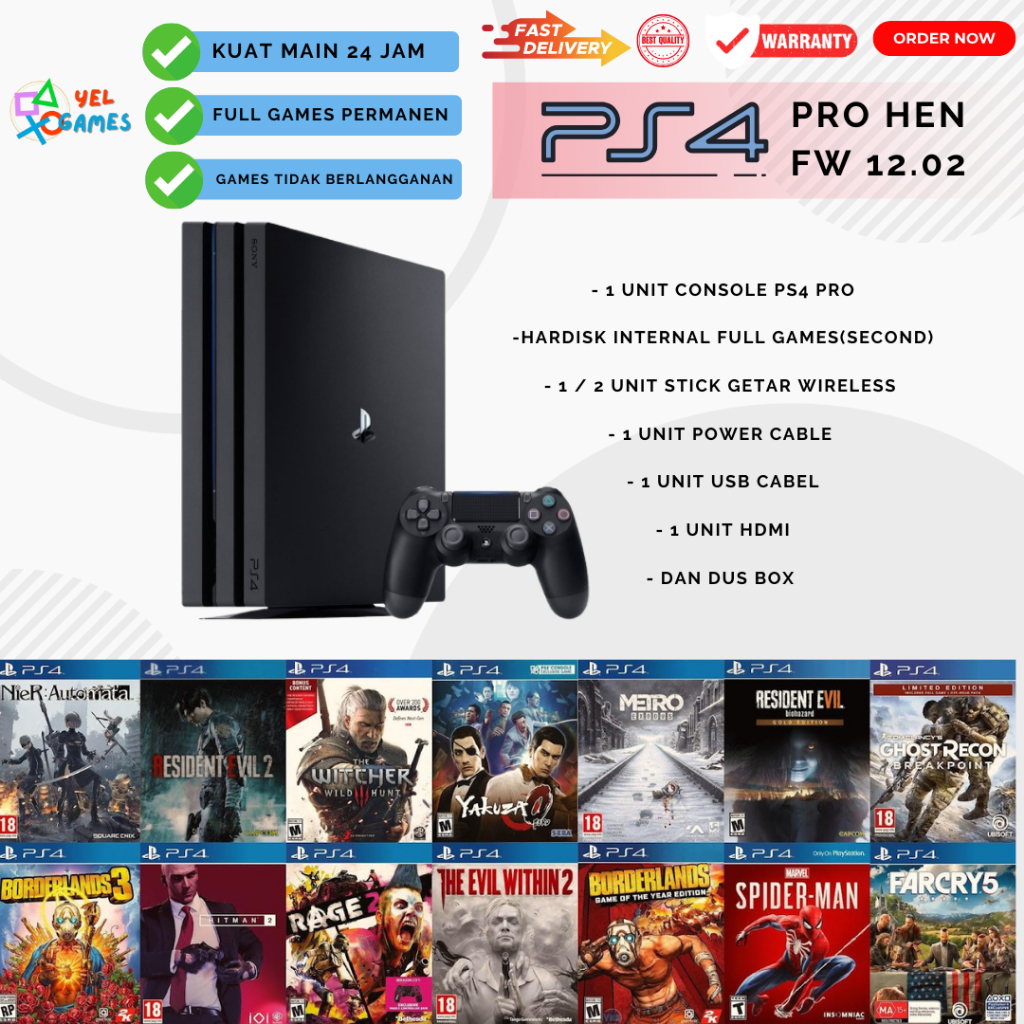 PS 4 PRO 4K HEN FW 12.02 GAME TERBARU PERMANEN 1TB DAN 1 STICK 2 STIK GAME OFFLINE PERMANEN