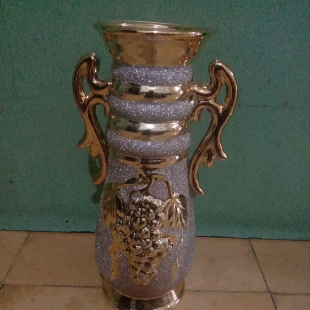 vas keramik gold tinggi 35cm