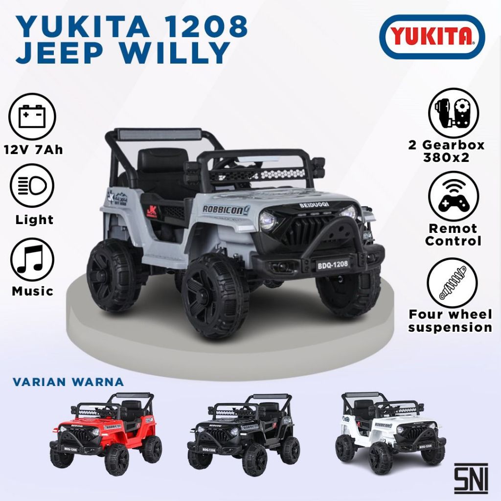 Mainan Anak Jeep YUKITA 1208 JEEP WILLY Aki Musik Bluetooth REMOTE CONTROL - MERAH