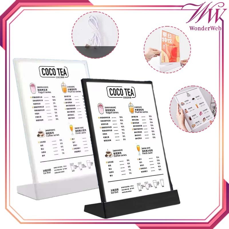 LED Menu Board A4 Display Menu LED Display Stand Menu LED Akrilik LED Menu Standing Untuk Kafe Dan R