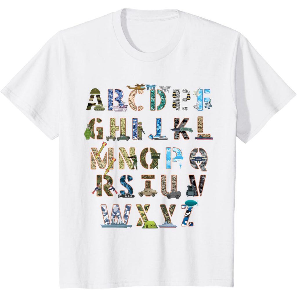 Baju kaos anak Military Camouflage Alphabet Military Boy and Girl T-Shirt