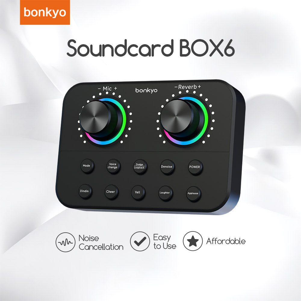 Bonkyo Soundcard BOX6 Live Streaming Mic Bluetooth - Efek Suara, Anti Kebisingan, Portabel untuk HP/