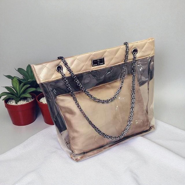 Tas Bahu ToteBag Wanita Pvc Sling Rantai Model Transparan Kapasitas Besar TW1951