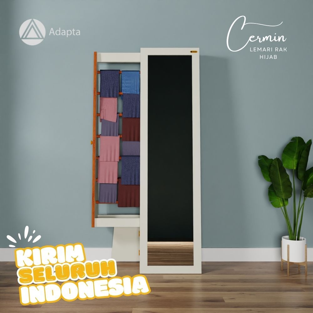 Adapta - Lemari Cermin Full Body + 7 Rak Hijab-Standing Mirror Rak Hijab Minimalis-MIRA - A1