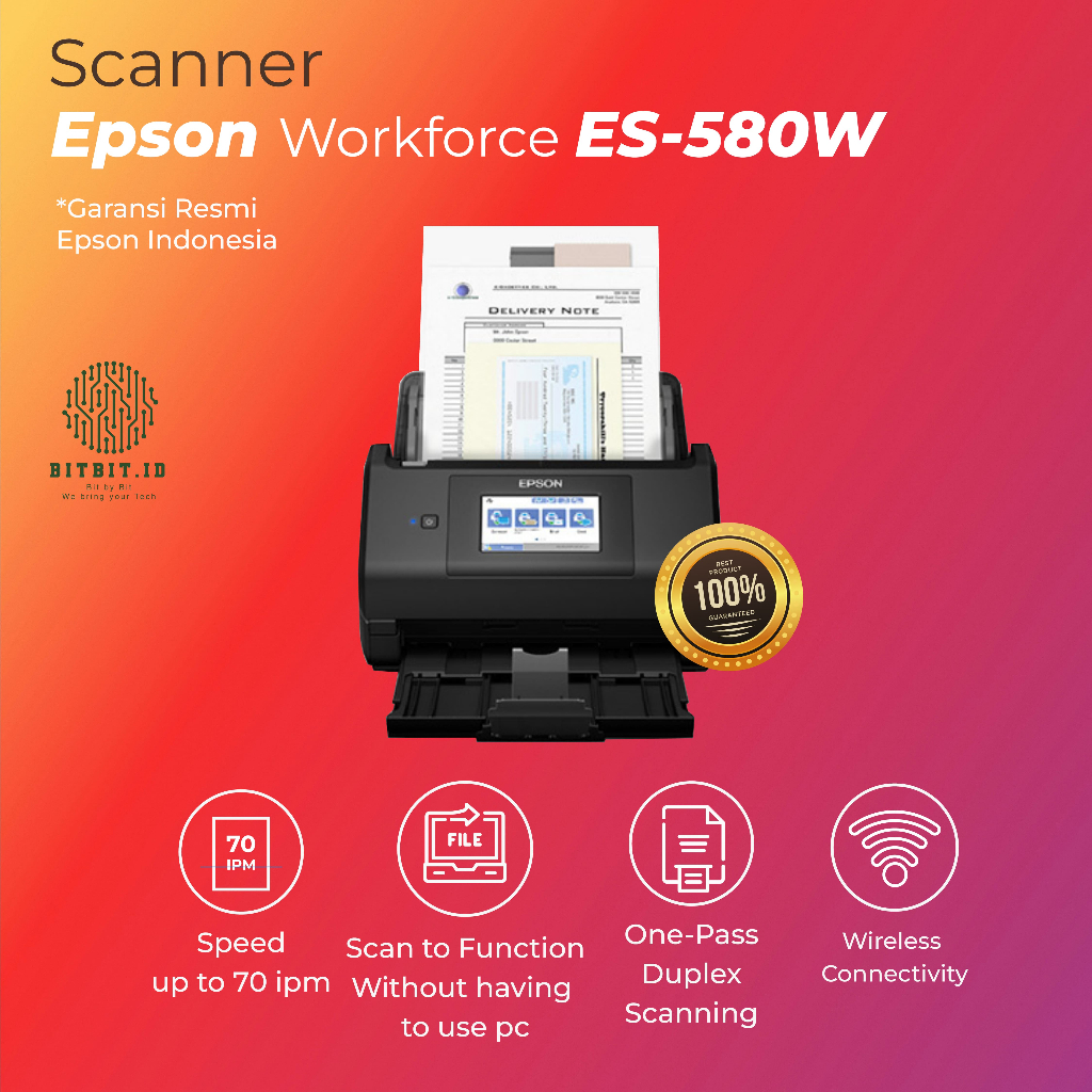 Scanner Epson WorkForce ES-580W ES580W ES 580W ADF (Automatic Document Feeder) Duplex Original
