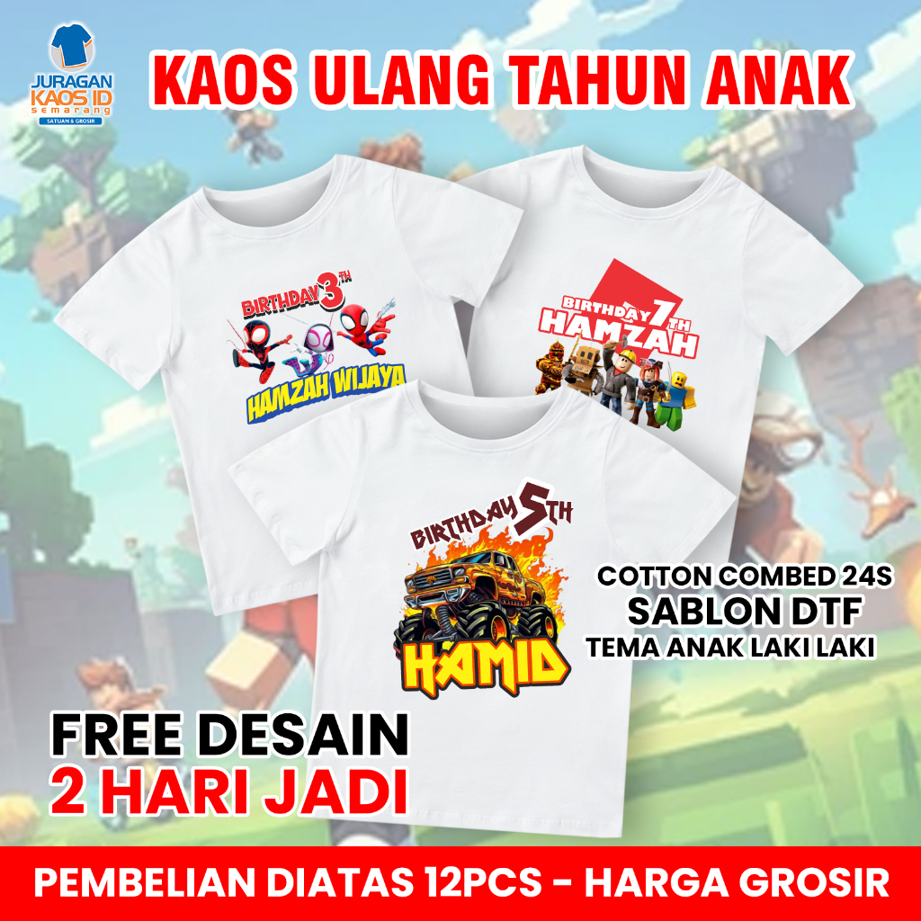 [FREE DESAIN] Kaos Ulang Tahun Anak Cowok - Tema Cowo - Kaos Ultah Anak Cowo - Kaos Ultah Spiderman/