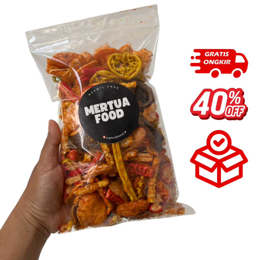 

Mertua Food - Kerupuk Seblak Campur Mix 500GRAM Basreng, Kerupuk Pedo, Jengkol, Cimol & Daun Jeruk
