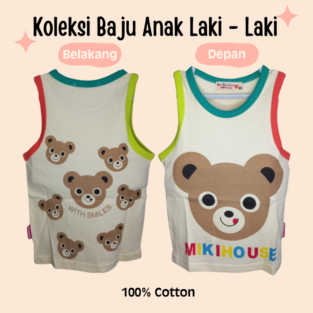 Hot Biscuits Miki House Baju Lengan Kuntung / Kaos Atasan Anak Kuntung / Baju Atasan Anak Tanpa Leng