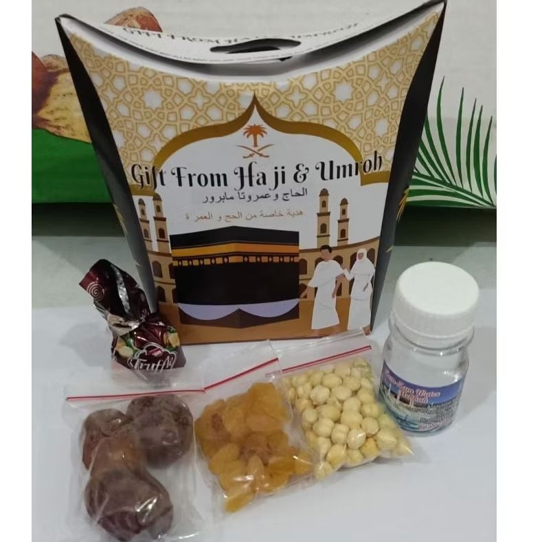 

Oleh Oleh Haji 50 Pcs Isi Kurma Kacang Kismis Air Zam Zam Cokelat.