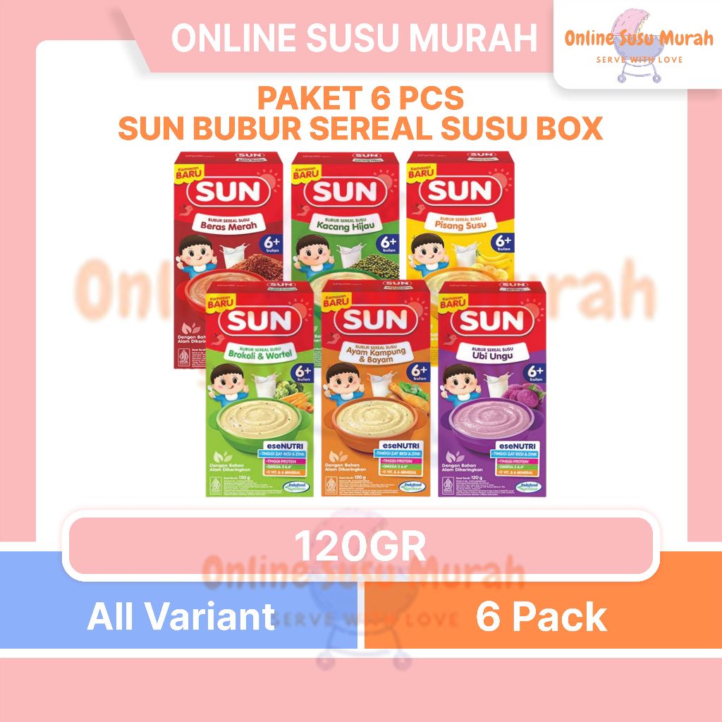 SUN PAKET 6 PCS BUBUR CEREAL SUSU 120 GR BOX BUBUR SUN SUSU TINGGI KALSIUM 120GR PRLA