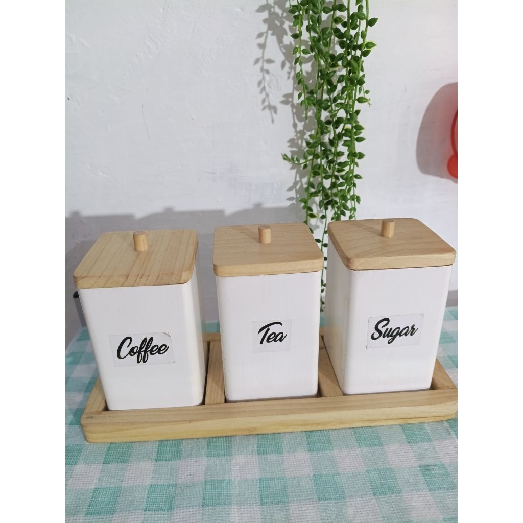 Toples Tempat Kopi Gulo Teh Garam Set Kayu