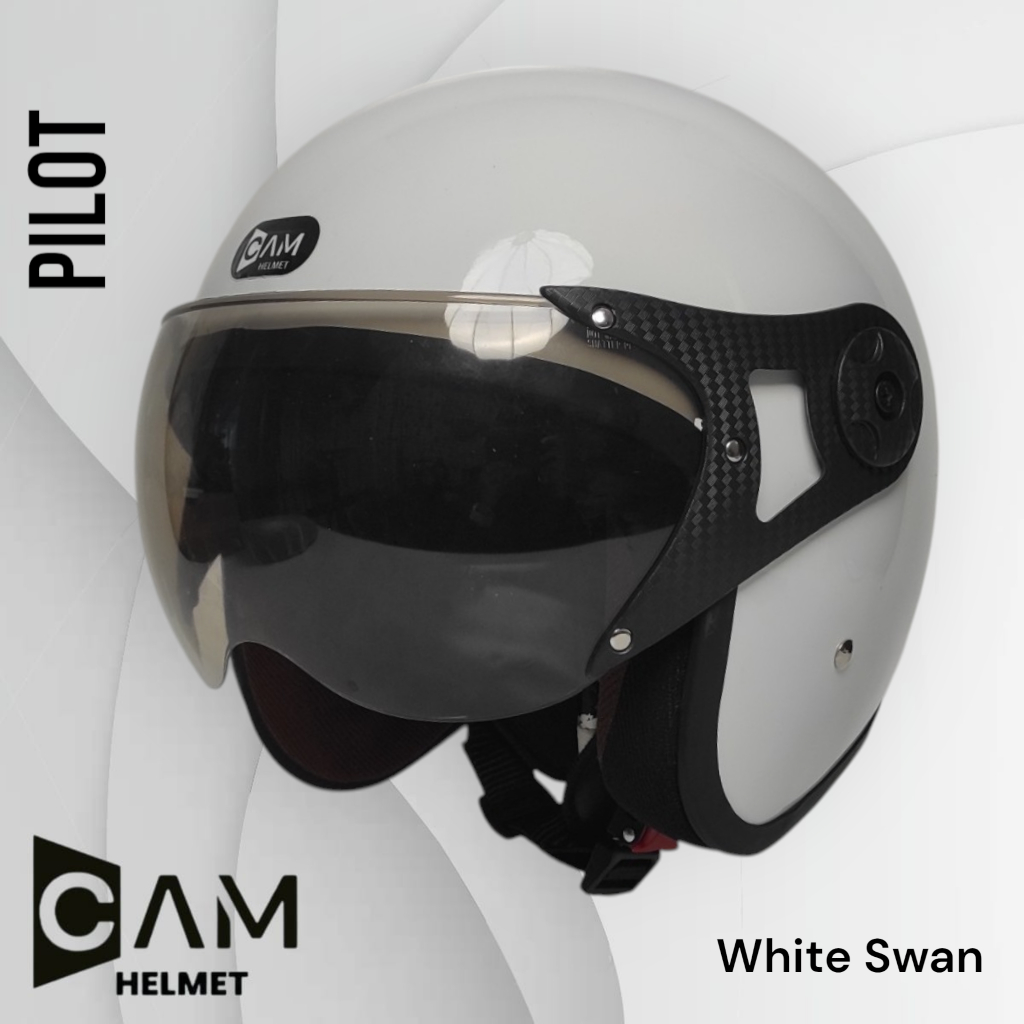 Helm Bogo Pilot CAM Polos White Swan Retro Dewasa Pria Wanita Motor Sni Helm Terbaru