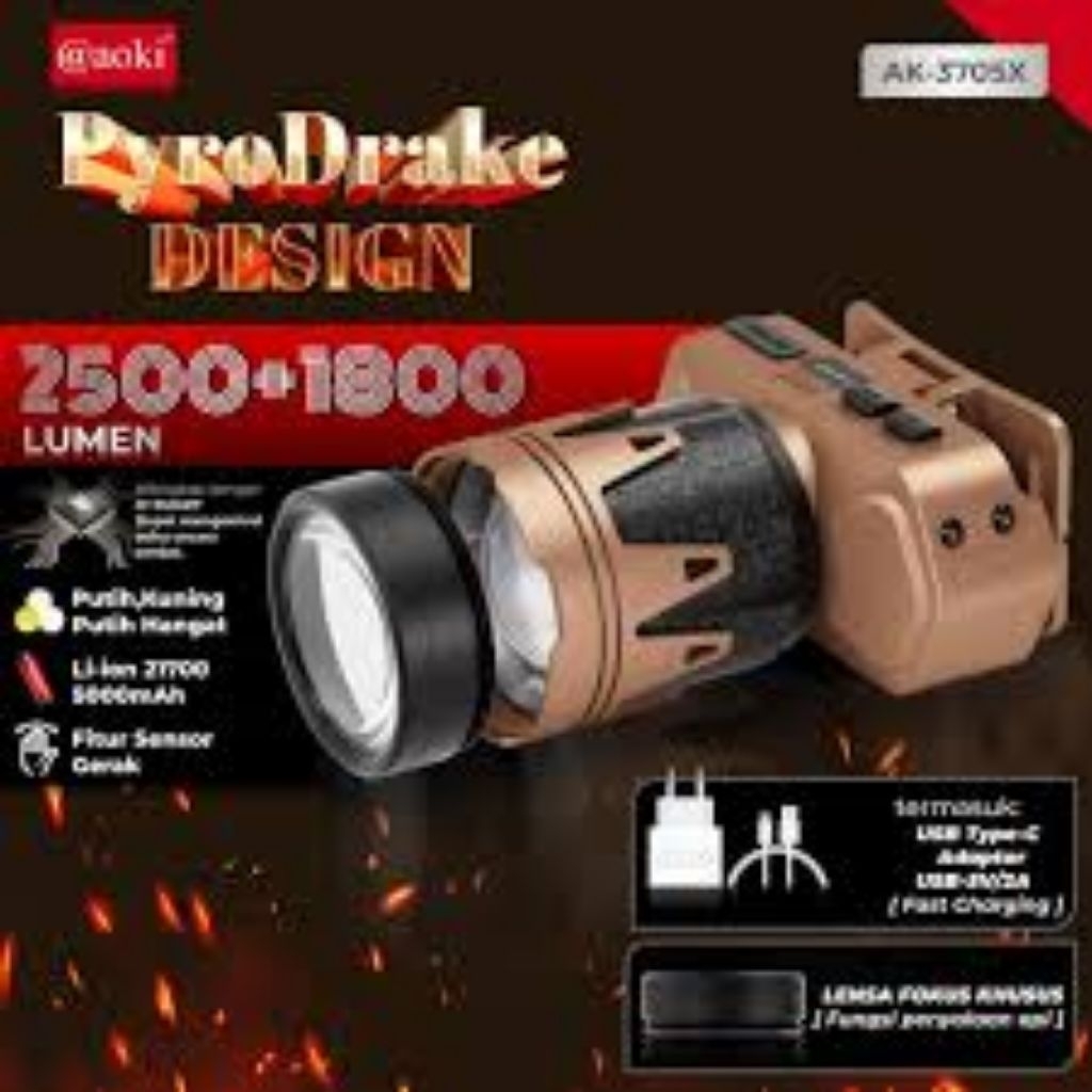 Senter Kepala Headlamp PyroDrake Aoki AK-3705X/3705X/3705