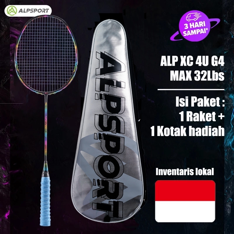 ALPSPORT XC Max 32Lbs Warna Gradien Bingkai Pelangi 4U 82g Sangat Ringan 100% Serat Karbon Raket Bul