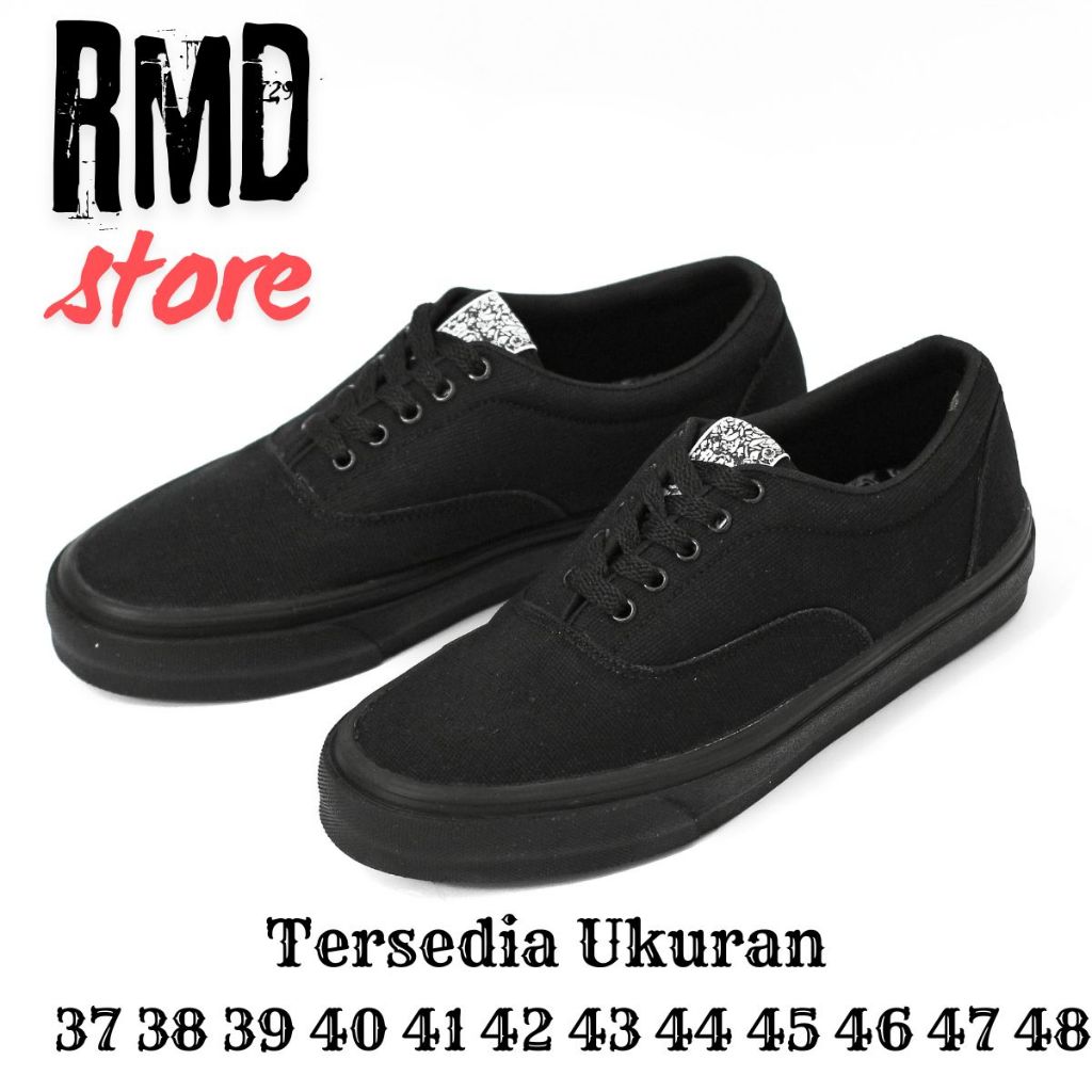 Black Hidden Stone - Sepatu Hitam Sneakers Kasual Pria Big Size Original