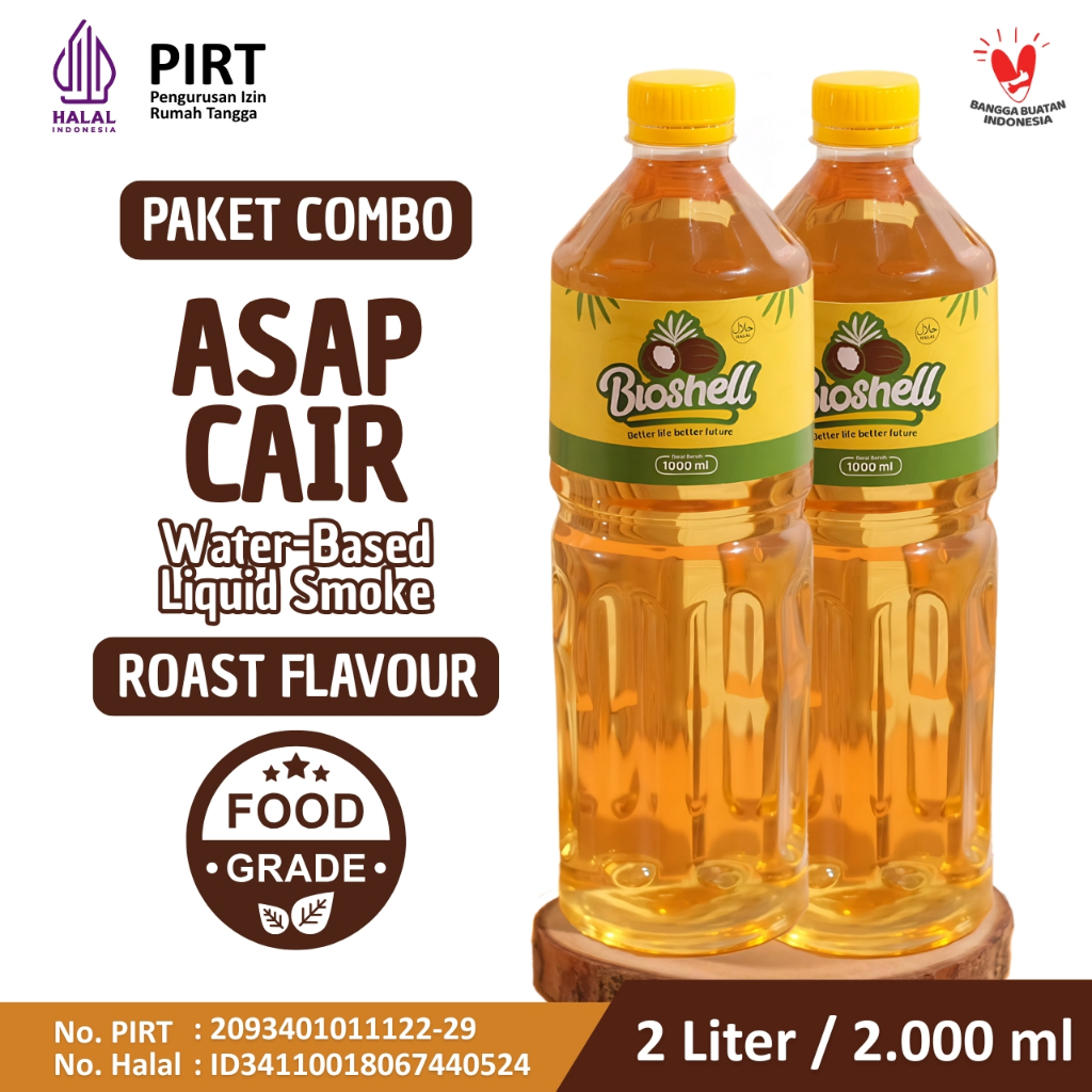 Bio Shell Paket Combo Liquid Smoke Perisa Asap Cair Tempurung Kelapa 2 Liter FOOD GRADE