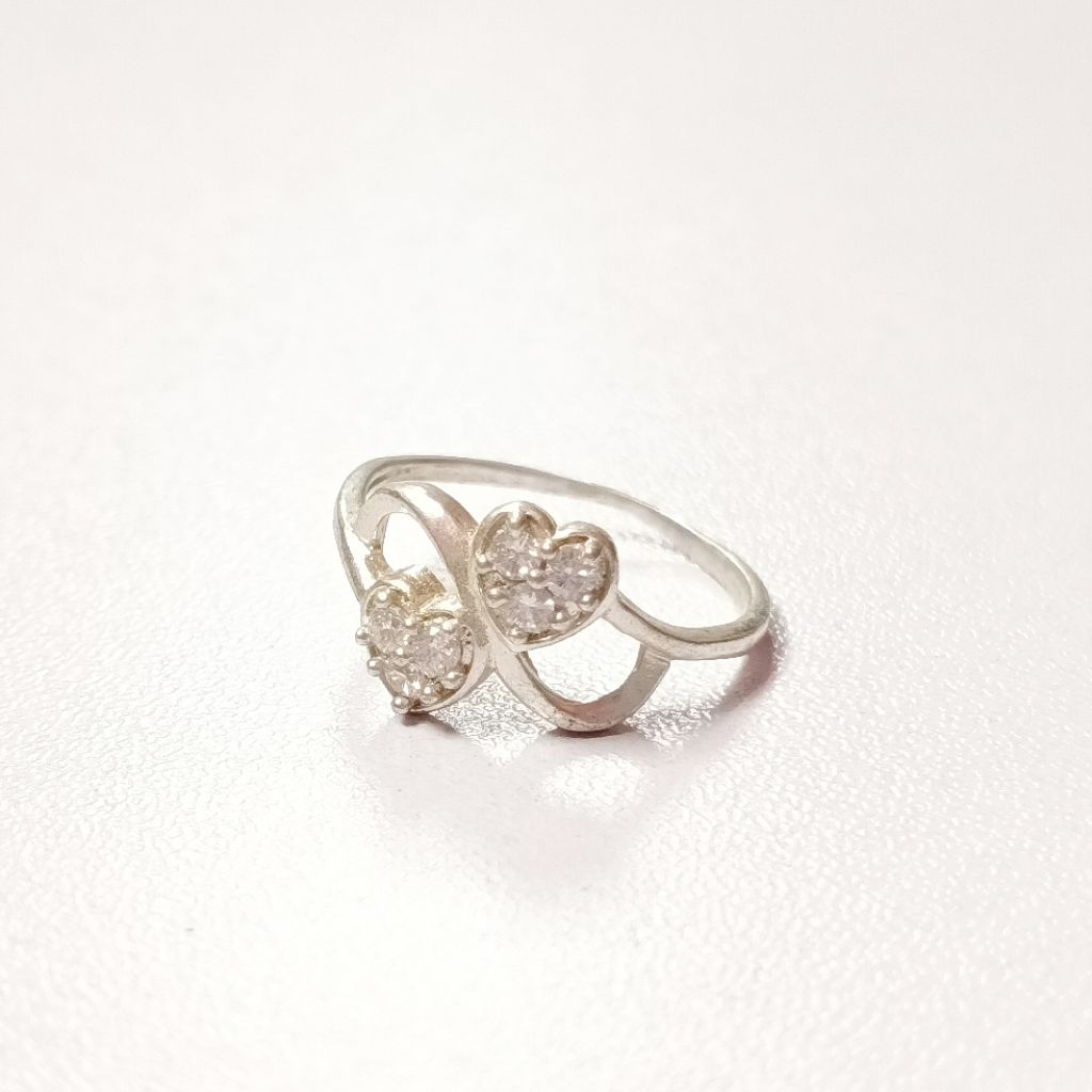 Cincin Wanita Model Love Perak Asli Silver 925 Lapis Emas Putih/Cincin Wanita Perak Asli/Cincin Wani