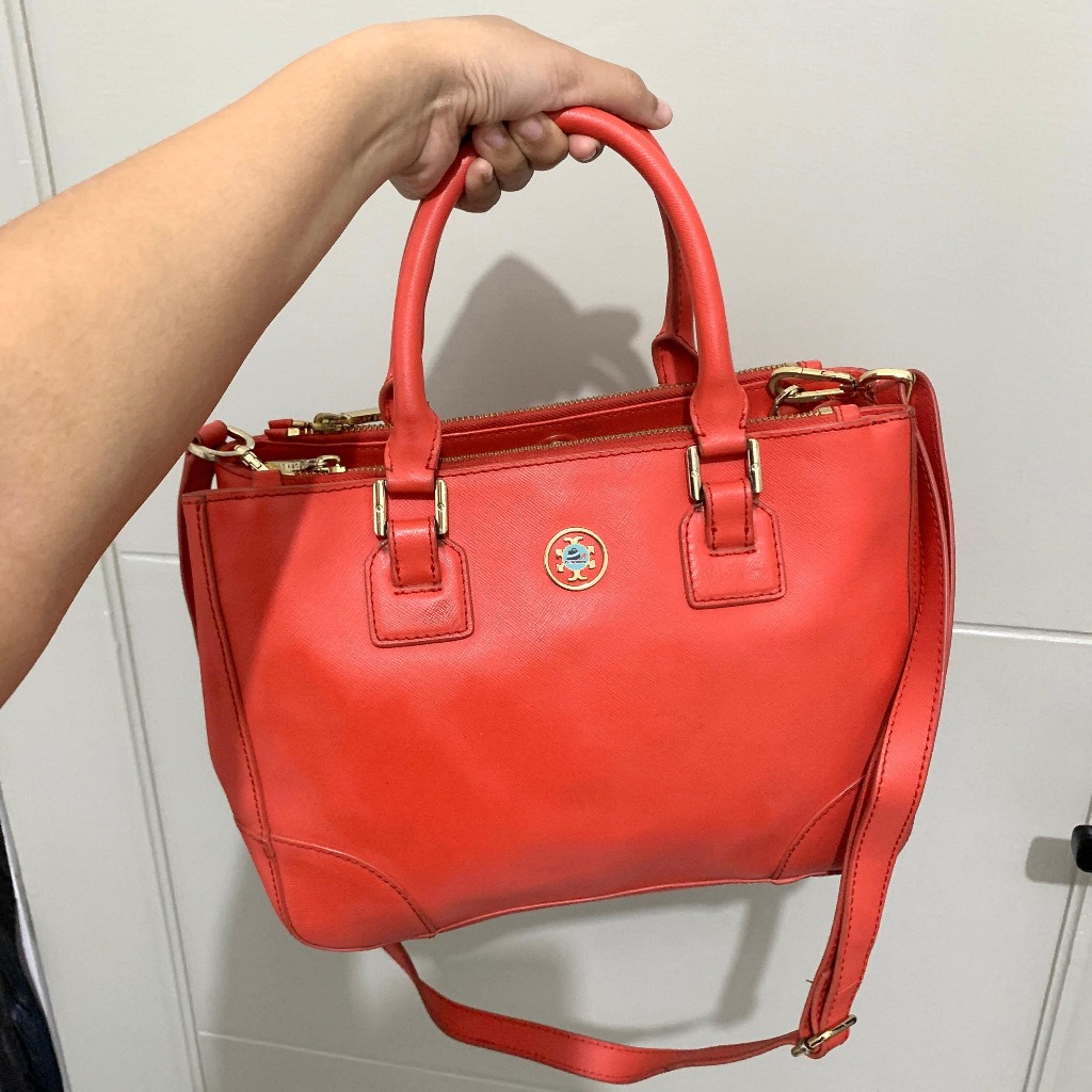 Preloved Tas TB Robinson Double Zip Satchel Red Authentic Original