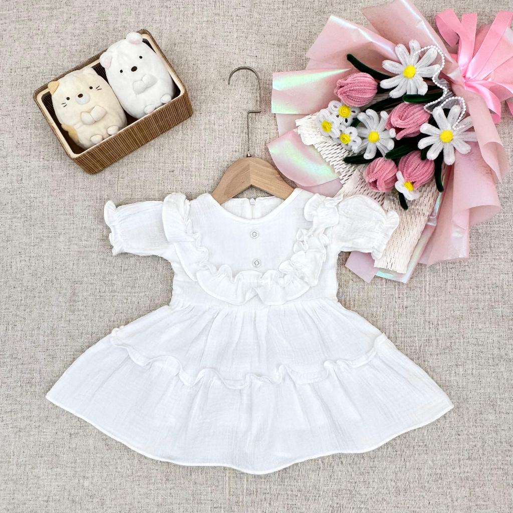 Gaun Anak Perempuan - Dress Bayi Perempuan - Baju Katun Anak Perempuan Putih
