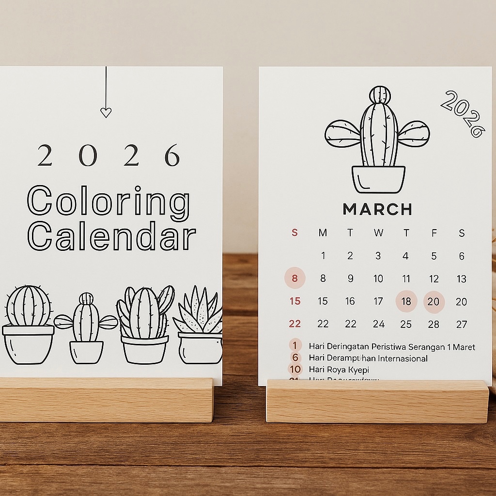 

COLORING CALENDAR 2026| KALENDER MEWARNAI AESTHETIC | DESK CALENDAR UNIK KAKTUS CACTUS
