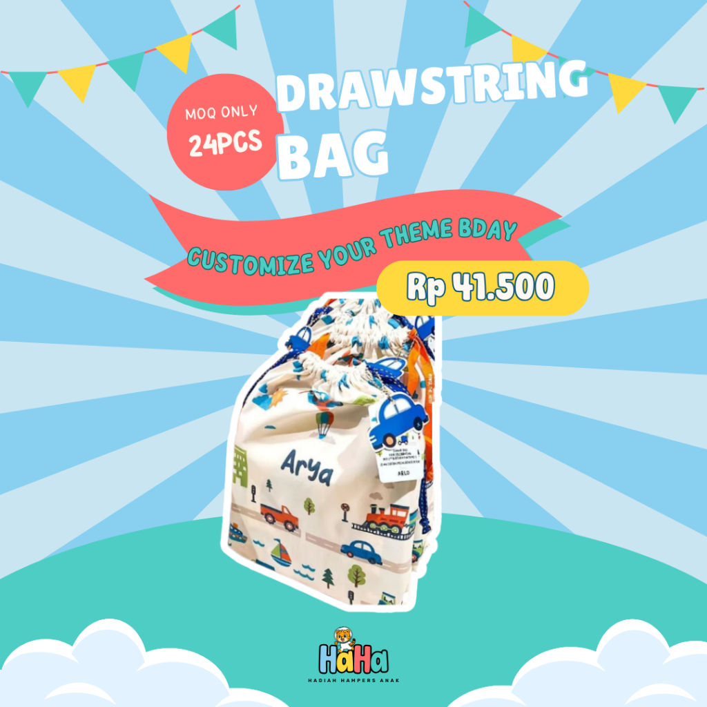 [CUSTOM] Hadiah Ulang Tahun Anak | Custom Drawstring Bag (Tas Serut) | Mainan Edukatif, Souvenir, Me