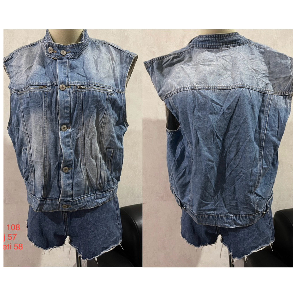 Vest denim vest jeans unisex pria wanita size L