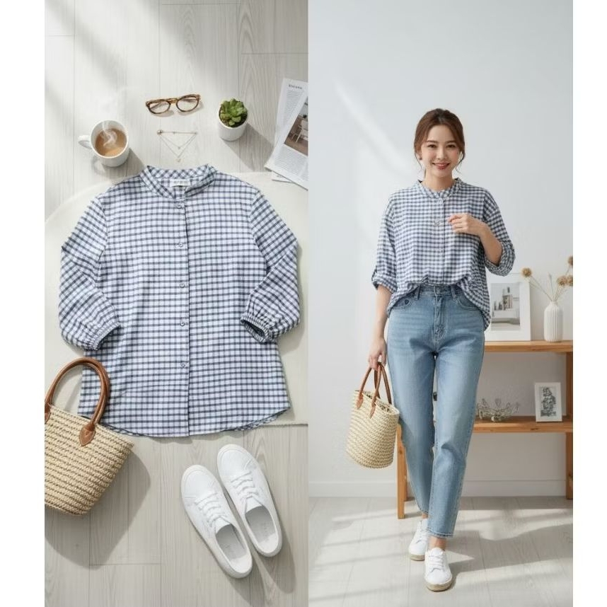 Kemeja Kotak-Kotak Casual - kemeja katun - kemeja casual - kemeja kantor wanita - kemeja wanita