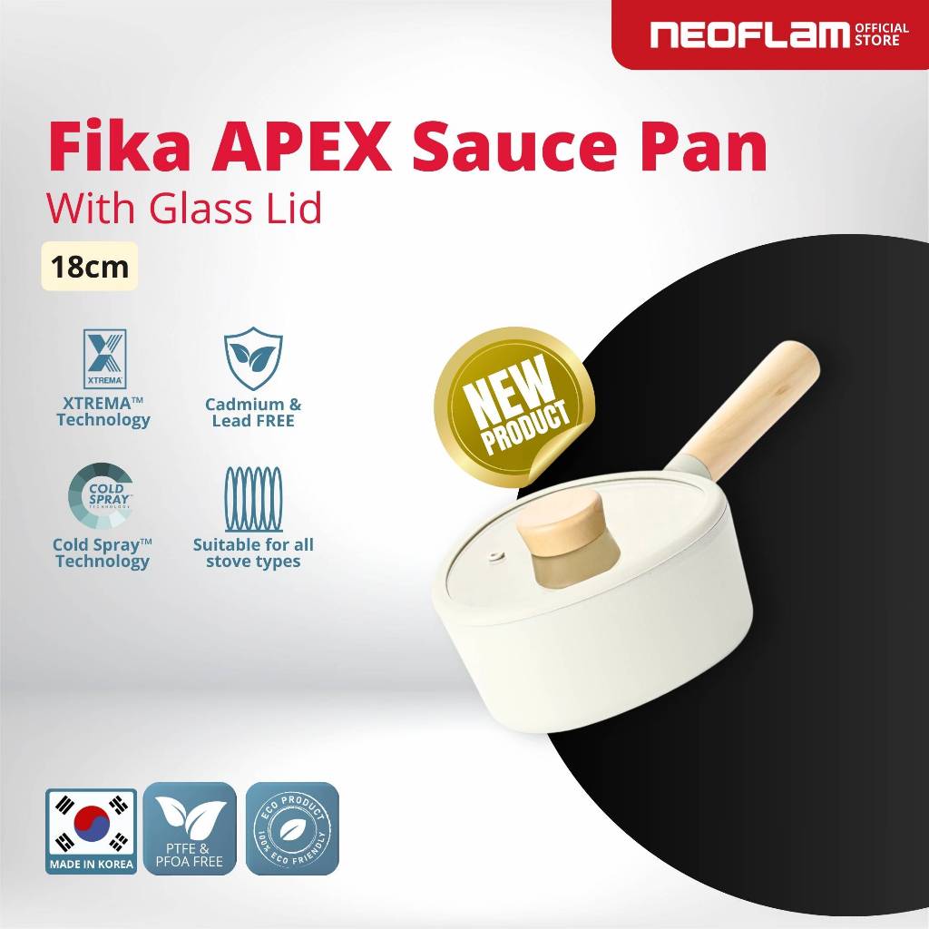 NEOFLAM FIKA APEX Saucepan 18cm with Glass Lid Ivory - Panci Saus + Tutup  Anti Lengket & Tahan Gore