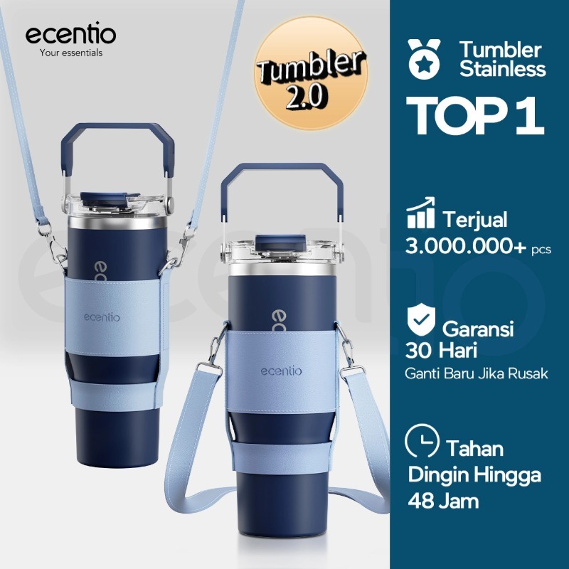 [2.0 Tumbler 900ml]ecentio tumbler Stainless Vacuum 900ml Portable Thermos Botol minum besar tas bot