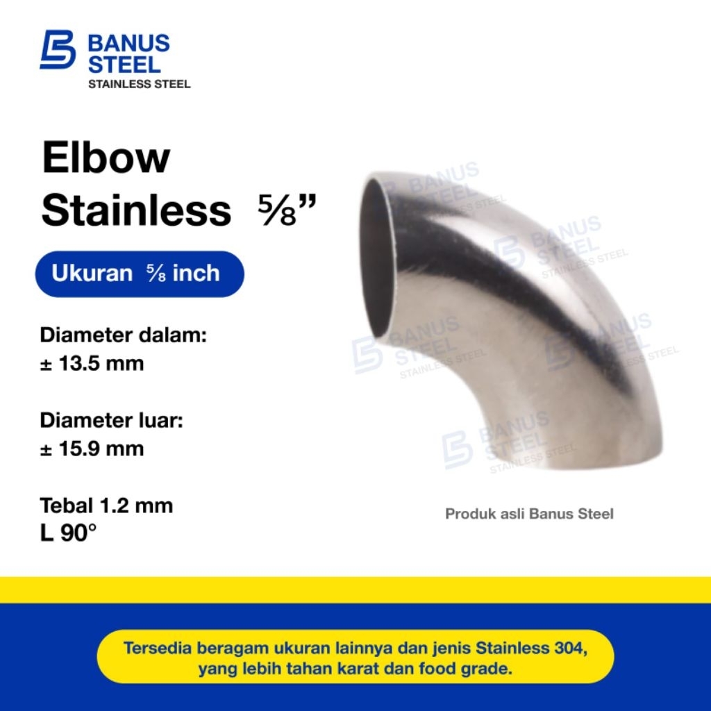 Elbow stainless 5/8 inch 304 elbow stainless 304 sambungan pipa