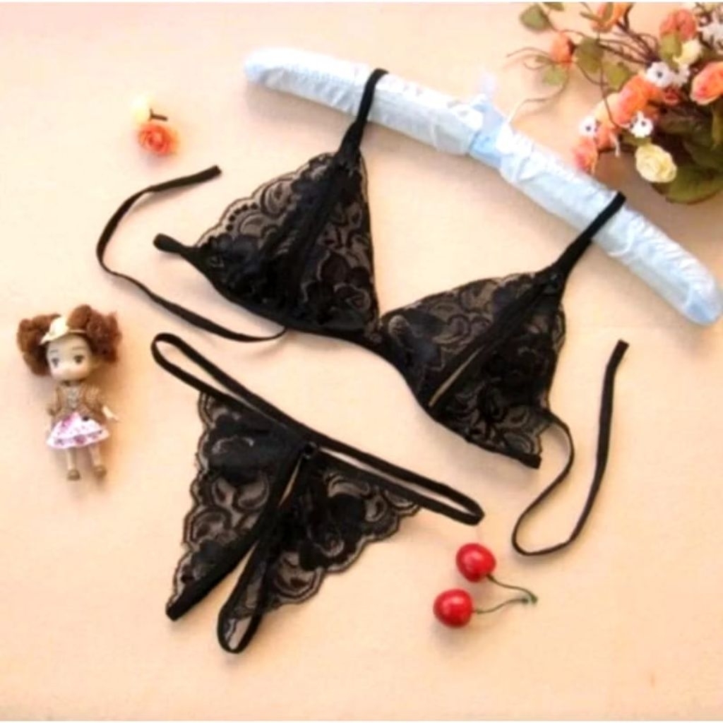Set Bra Lingerie CD Celana Dalam Set Bra Model Bahan Transparan/ g String Sexy