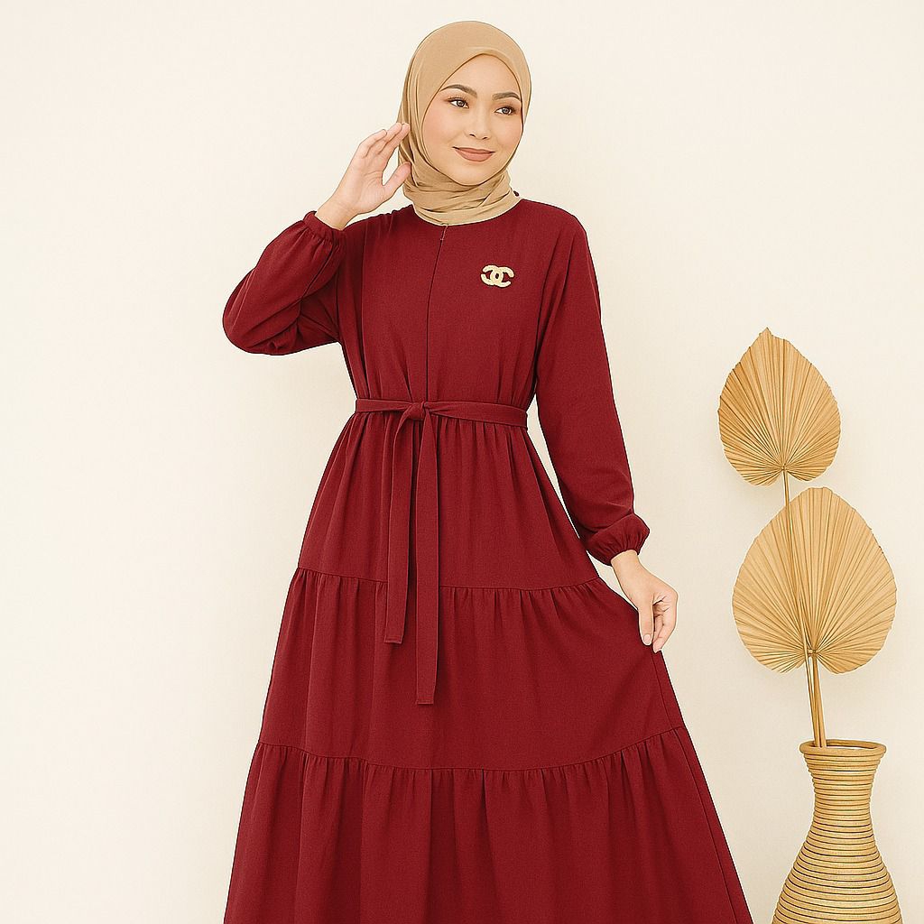 Gamis Ceruty Polos Serut Best Seller / Dress Ceruty Babydoll LD100-120cm
