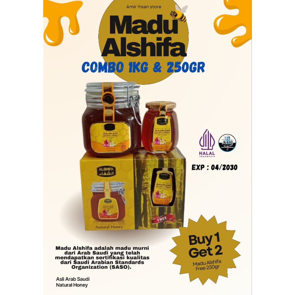 Madu Alshifa 1kg free 250gr/madu alshifa arab saudi/madu manis