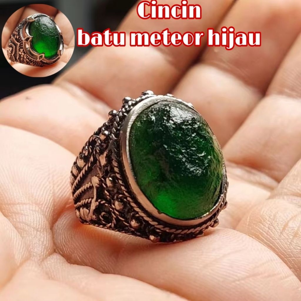 Cincin batu meteor hijau moldavite / meteorit green textite