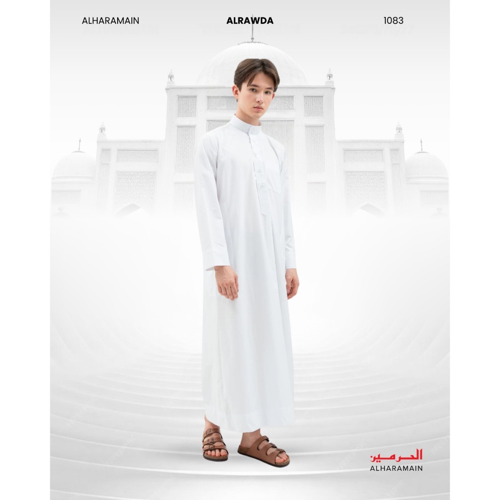 ALRAWDA by Alharamain Jubah / Gamis Pria Dewasa Slimfit Premium Series (1083) | Putih | Putih Tulang
