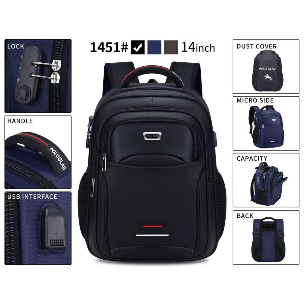 DBC Polo Glad Tas Ransel 14 Inch Anti  Pencurian dan USB Interface | Tas Laptop | Tas Premium | Tas 