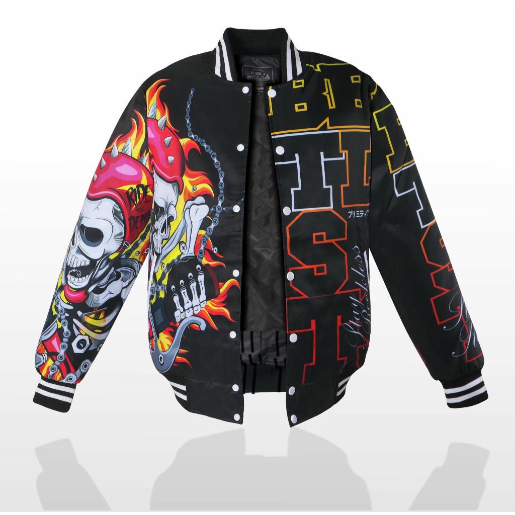 DISKON BRUTALISTS DENIM - BASEBALL VARSITY UNISEX GHOST RIDER