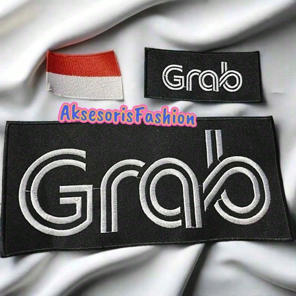 Emblem Logo Bordir Grab 1 Paket Lengkap Dasar Hitam Benang Putih Bordir Komputer