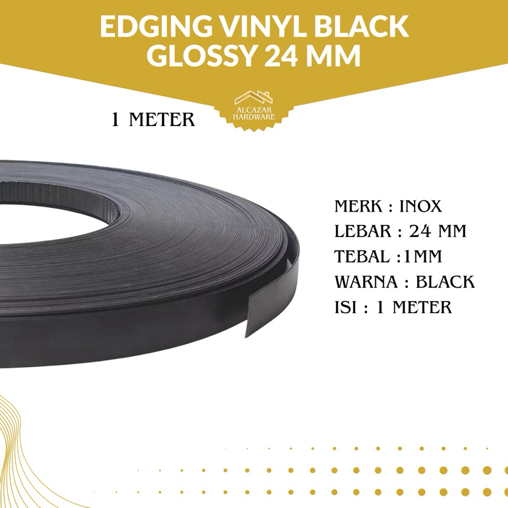 PVC Edging Inox - Edging HPL 24 MM Black Glossy - Edging PVC 1 Meter
