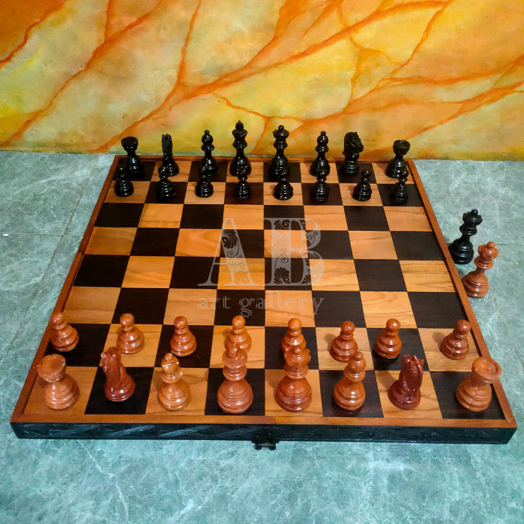 Set Papan Catur Classic Bahan Alami Kayu Jati Sono Keling