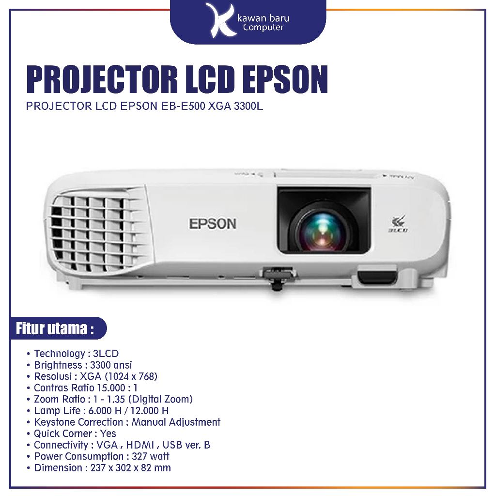 Projector LCD Epson  EB-E500 XGA 3300L ORIGINAL BANDUNG