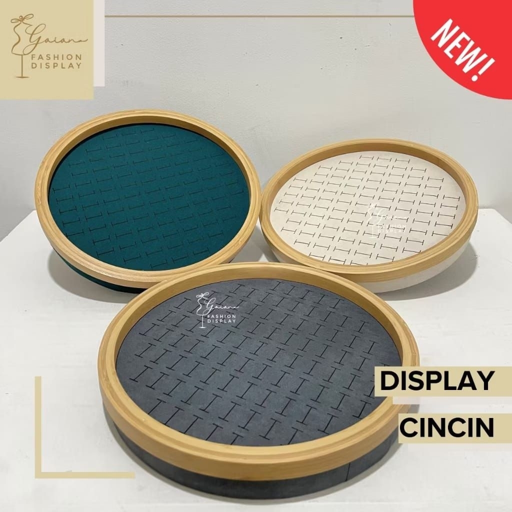 Display Bulat Premium Tempat Perhiasan Nampan Cincin Koleksi Cincin Emerald/ Abu / Beige Nox Roundle