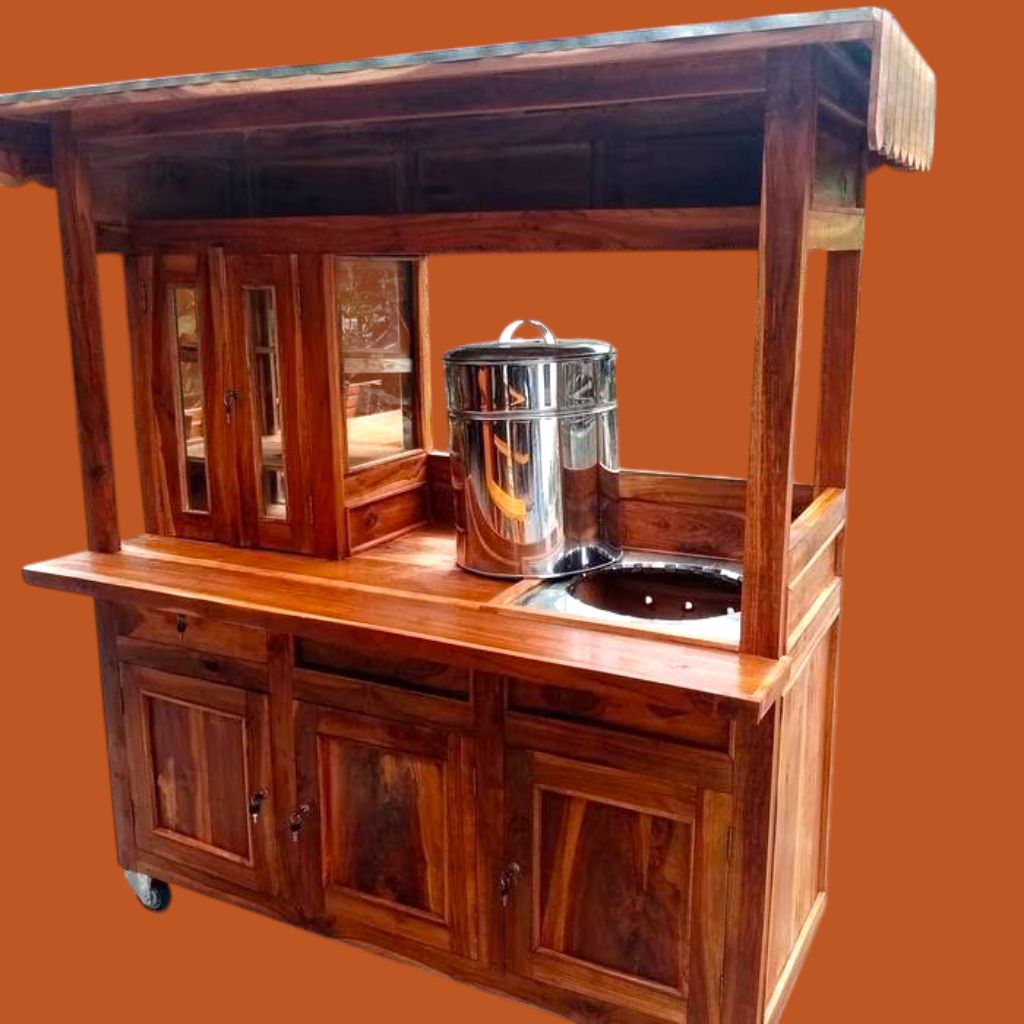 gerobak rombong bakso dan satu dandang kayu jati