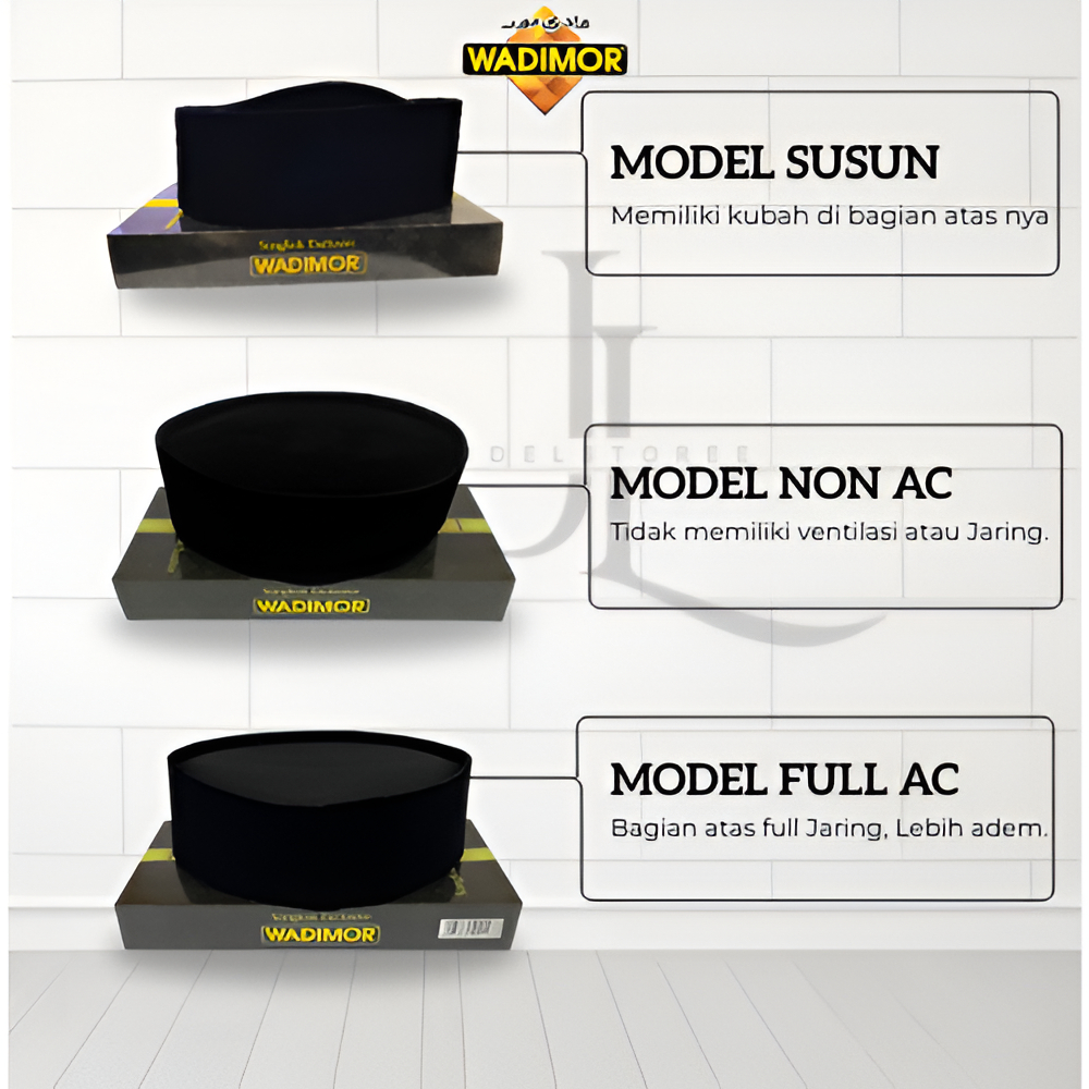 SONGKOK WADIMOR SUSUN, FUL AC, NON AC, Tinggi 9 ORIGINAL Songkok Kubah  Hitam Pria Dewasa Peci Padan